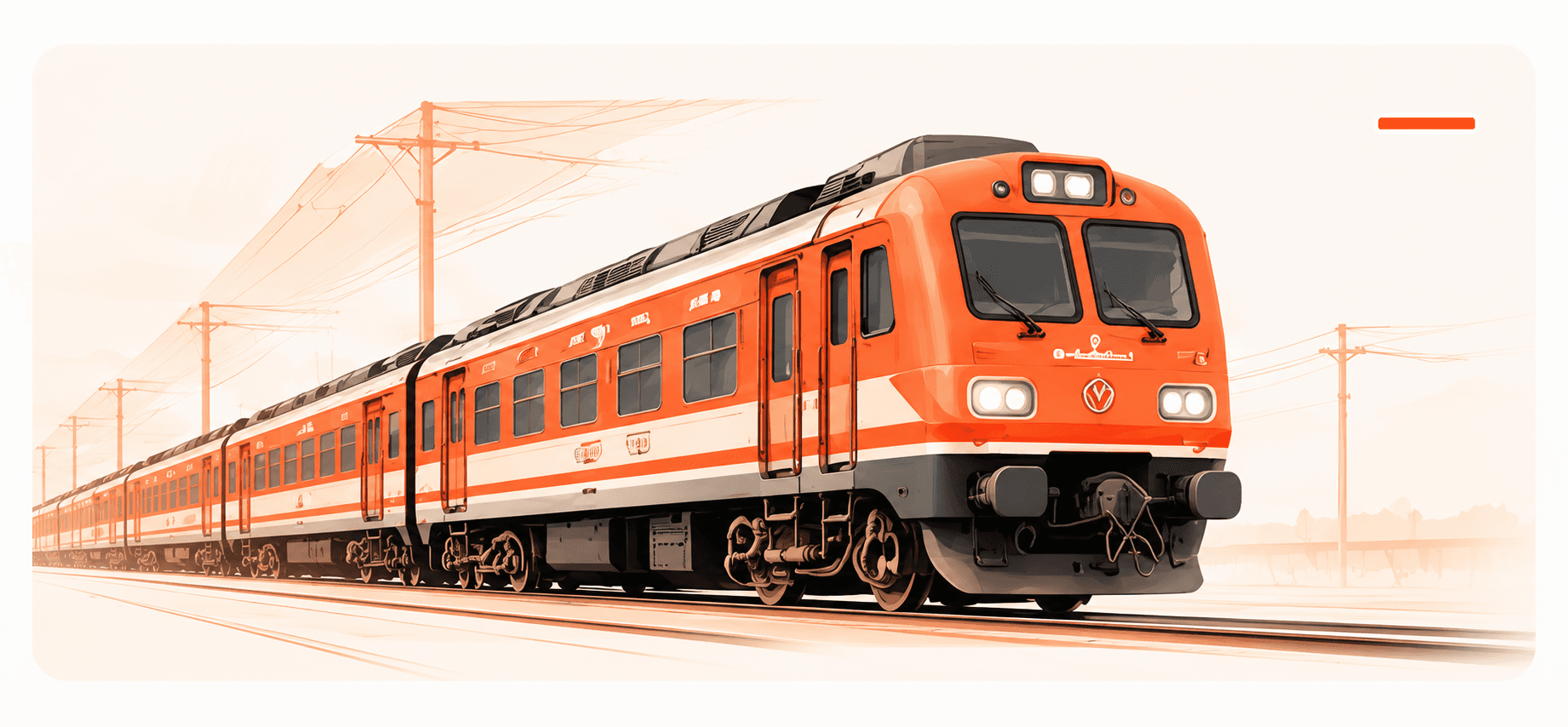 Original orange passenger train artwork for Railway Exams